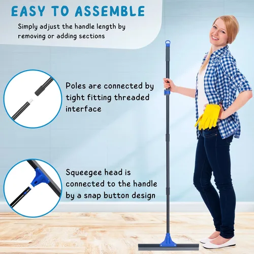 Miniatura 6 de Escurridor de Piso con Mango Telescópico Largo de 59'', Escoba de Goma Resistente de 18" para Hormigón, Azulejos de Baño, Garaje, Terraza