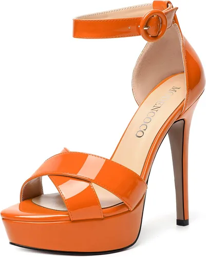 Miniatura 15 de MODENCOCO Sandalias de boda con correa de tobillo sexy para mujer, con plataforma y puntera abierta, tacón de aguja y tacón alto, zapatos de vestir