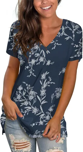 Miniatura 14 de Sipaya - Camiseta de mujer con cuello en V, básica, de ajuste suelto, manga corta, estilo casual