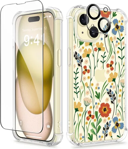 Miniatura 66 de GVIEWIN - Funda floral para iPhone 14 de 6.1 pulgadas, protector de pantalla + protector de lente de cámara, no se amarillenta, a prueba de golpes