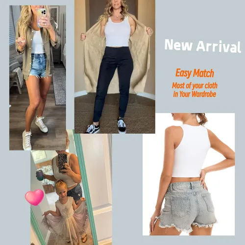 Miniatura 8 de Camisetas básicas sin mangas, paquete de 4 camisetas cortas de verano en blanco y negro para mujer