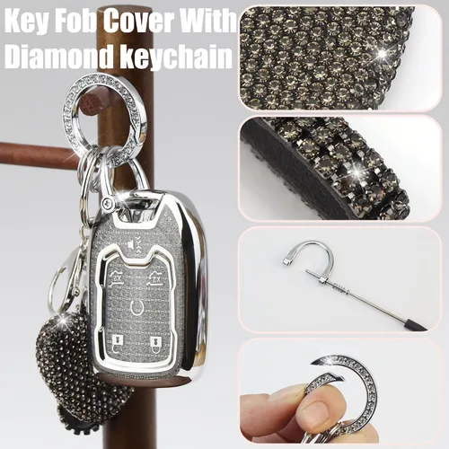 Miniatura 3 de Funda para Llavero con Llavero de Diamante Compatible con Chevy GMC Yukon/Yukon XL Portallaves de Coche Compatible con Chevrolet Terrain Acadia