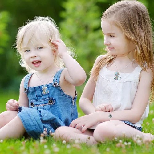 Miniatura 2 de Precioso juego de joyas de gato con diamantes de imitación arcoíris para niñas, collar con colgante para niña, pulsera para niña, regalo de joyería
