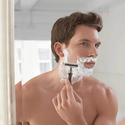 Miniatura 5 de Maquinilla de afeitar de seguridad con mango de madera larga para hombres y mujeres, maquinilla de afeitar manual de doble filo, se adapta a todas