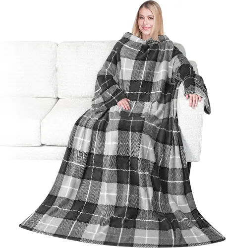 Miniatura 24 de PAVILIA Wearable Blanket with Sleeves for Adult Women Men, Cozy Fleece Warm Wrap Throw with Arms, Gifts for Christmas, Wife