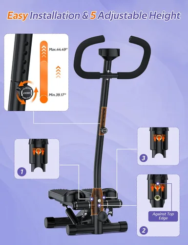 Miniatura 6 de Amicus Mini Stepper with Handlebar for Exercise, Stair Stepper with Resistance Band, Hydraulic Fitness Stepper Machine for Home, 330lbs