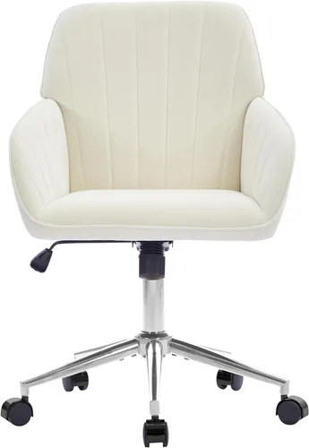 Miniatura 29 de YITAI Silla de escritorio giratoria de terciopelo de 360°, moderno sillón de oficina en casa con base dorada y ruedas para tocador, cómoda silla