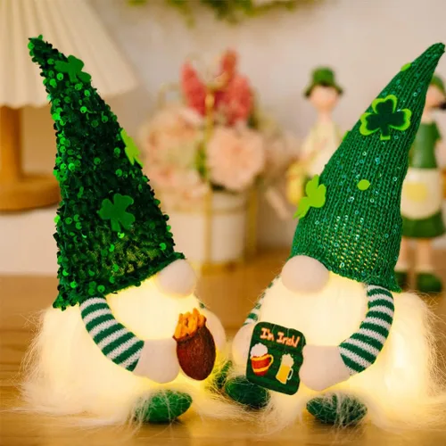 Miniatura 6 de ABOOFAN Gnomo del día de San Patricio, duende irlandés, gnomo sueco con trébol de la suerte verde claro, gnomo, muñeco de gnomo, elfo con cuenco
