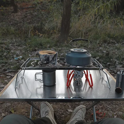 Miniatura 7 de Campingmoon - Parrilla plegable portátil para fogata de campamento sobre fuego, estufas divididas de acero inoxidable 304