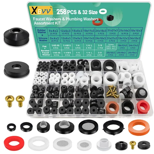 Miniatura 11 de XBVV Juego de surtido de arandelas para llave de 106 piezas con arandelas de goma planas y biseladas surtidas para reemplazo y reparación de fugas