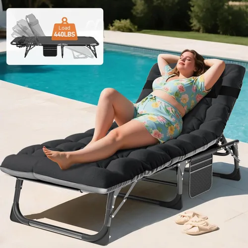 Miniatura 3 de MOPHOTO Silla de Descanso Plegable de 5 Posiciones, Catre Plegable, Silla de Descanso Portátil para Exteriores para Bronceado Solar, Perfecta