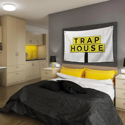 Miniatura 6 de Bandera de Trap House Graciosa Póster Duradera Bandera de Pared de Cueva de Hombre con Ojales de Latón de 3 x 5 Pies para Decoración de Dormitorio