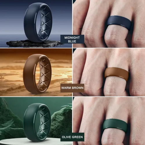 Miniatura 81 de Egnaro Anillos de boda de silicona para hombre: 1/4/6/7 Multipack de anillos de boda de goma con arco interior Diseño ergonómico transpirable