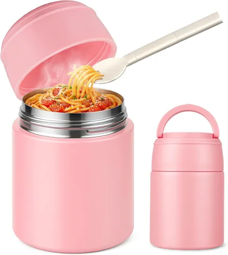 Miniatura 18 de Termo de Sopa de 10 oz para Comida Caliente para Niños, Frasco de Comida Aislado con Cuchara de Boca Ancha, Contenedor de Almuerzo de Acero Negro