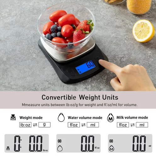 Miniatura 3 de NUTRI FIT Báscula de cocina ultra delgada, báscula digital de peso de alimentos para hornear cocinar en gramos y onzas, pantalla LCD retroiluminada