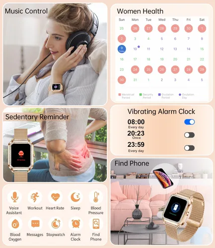 Miniatura 5 de Reloj inteligente para mujer (respuesta/hacer llamadas) 1.59 pulgadas rastreador de actividad física con monitor de sueño de frecuencia cardíaca