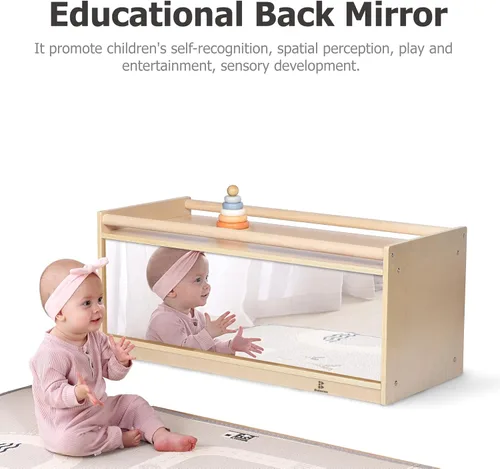 Miniatura 6 de Almacenamiento de juguetes para niños pequeños con respaldo de espejo, cubículos preescolares y guardería para bebés con 2 pasamanos de sujeción