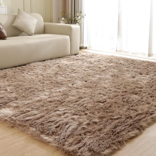 Miniatura 82 de ORINOVA Alfombras de pelo sintético lavable de color gris plateado claro para dormitorio, alfombra de felpa para sala de estar, alfombra