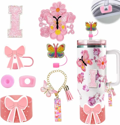 Miniatura 118 de 15 piezas de set de accesorios para vaso Stanley Cup 30oz 40oz con asa, incluye cubierta de pajita de silicona y bota, encanto de asa, encantos