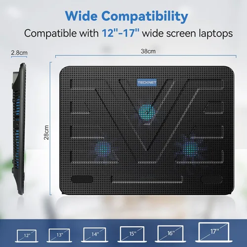 Miniatura 6 de TECKNET Almohadilla de enfriamiento para laptop, portátil, delgada, silenciosa, alimentada por USB, enfriador de almohadilla de enfriamiento con 3