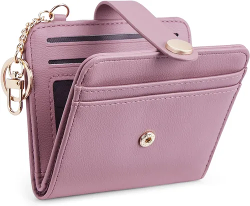 Miniatura 25 de POIUGOYA Billetera delgada para mujer, con bloqueo RFID, plegable, tarjetero con cremallera y bolsillo para monedas, ventana para identificación