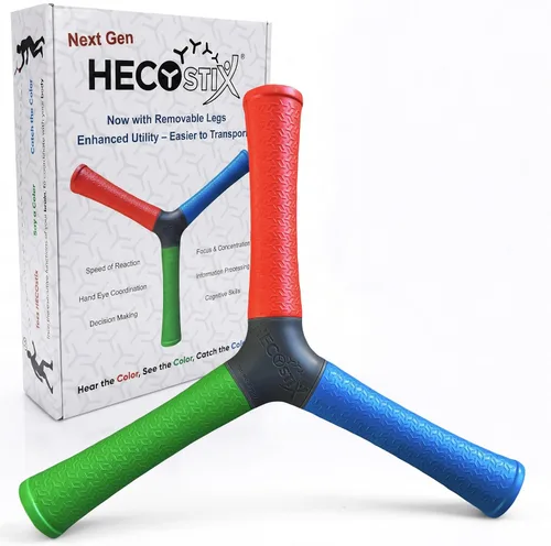 HECOstix Entrenador de coordinación mano-ojo (rojo/verde/azul) - Herramienta de tiempo de reacción y reflejo con patas extraíbles | Mejora la