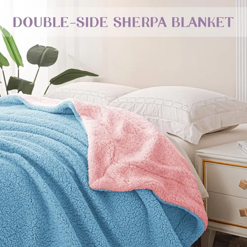 Miniatura 5 de Exclusivo Mezcla Manta Sherpa Reversible de Tamaño Individual, Mantas de Forro Polar Gruesas y Cálidas para Invierno, Felpa Suave y Esponjosa