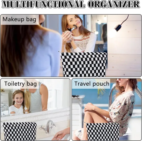 Miniatura 3 de ZLFSRQ Bolsa de maquillaje a cuadros para mujer, de gran capacidad, color negro, juego de bolsa de cosméticos de viaje, bolsa de maquillaje