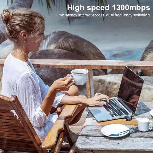 Miniatura 3 de Adaptador WiFi USB AC1300Mbps para PC - Techkey Dual 5Dbi Antena inalámbrica WiFi de alta ganancia Adaptador de red Dongle con 2.4GHz/400Mbps