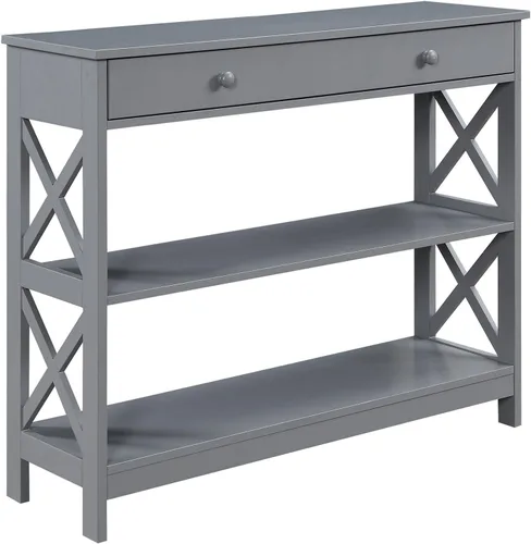 Miniatura 14 de Convenience Concepts Oxford - Mesa consola con 1 cajón con estantes, madera de granero/negro