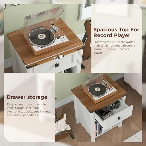 Miniatura 2 de Soporte para tocadiscos con almacenamiento de discos de vinilo, soporte para tocadiscos con estación de carga, soporte de madera para discos