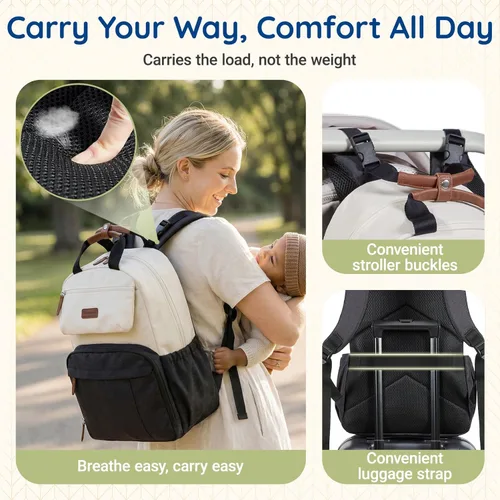 Miniatura 8 de Mommore Mochila para pañales, bolsa de pañales extra grande para 2 niños/gemelos con cambiador para viajes al aire libre, 1-negro, Grande