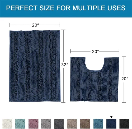 Miniatura 507 de H.VERSAILTEX Tapetes de baño antideslizantes para baño, alfombras de baño extragruesas de felpilla a rayas, tapetes de baño de 47" x 17", alfombras