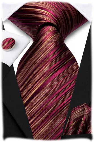 Miniatura 118 de Hi-Tie Corbatas de seda para hombre, diseño de cachemira a rayas, con bolsillo, gemelos cuadrados, conjunto formal de negocios