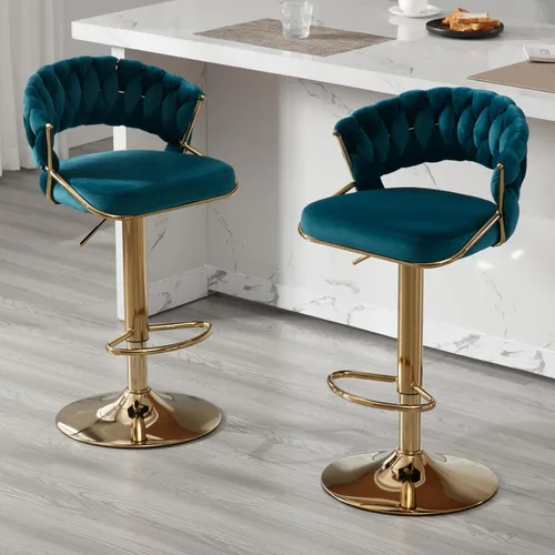 Miniatura 19 de DUOMAY Juego de 2 taburetes de bar giratorios modernos, taburetes de bar de terciopelo de altura ajustable con respaldo bajo para isla de Negro