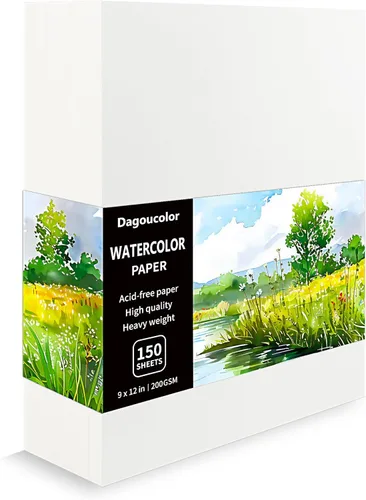 DagouColor Papel de acuarela, 9 x 12 pulgadas, 200 GSM, 150 piezas de papel de color de agua a granel, suministros de arte para artistas, adultos,