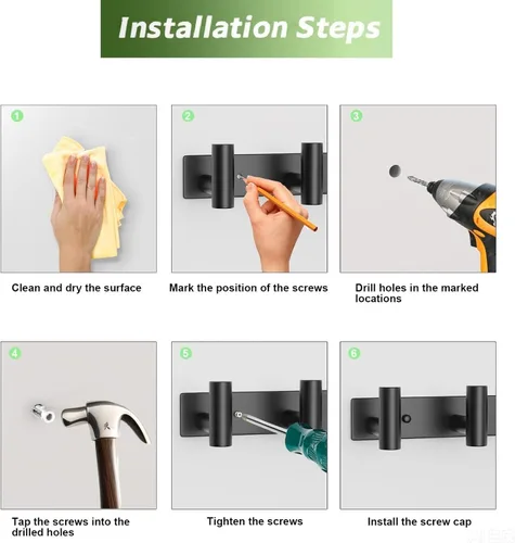 Miniatura 8 de Perchero de Pared Montado - 3 Ganchos, Ganchos de Pared de Acero Inoxidable Resistente para Toalla, Bolso de Abrigo, Perchero para Sombreros