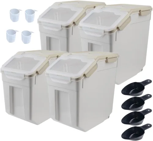 Miniatura 8 de Contenedor grande de almacenamiento de harina de 25 libras, 2 paquetes de contenedores herméticos de almacenamiento de arroz con ruedas, tapa
