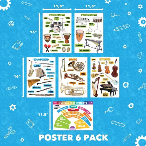 Miniatura 2 de Sproutbrite Paquete de 6 pósteres musicales de 11.5 x 16 pulgadas para el aula, decoración de aula de música para escuela primaria, media