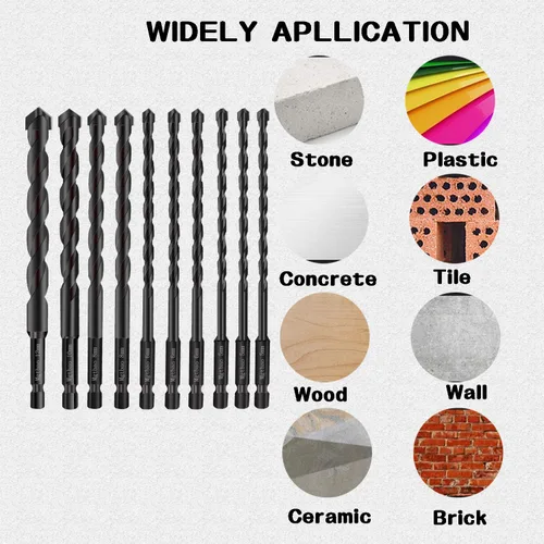 Miniatura 6 de Juego de 10 brocas de mampostería para vidrio, ladrillo, azulejos, hormigón, plástico y madera para azulejos de cerámica con tamaño de 0.197 in