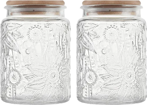 Custde Tarro de vidrio vintage con tapa de bambú, 23.7 onzas líquidas, recipientes herméticos decorativos para almacenamiento de alimentos para