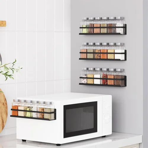 Miniatura 5 de Estante magnético para especias con frascos, estante magnético para especias para refrigerador, 24 tarros de especias con etiqueta, estantes Negro