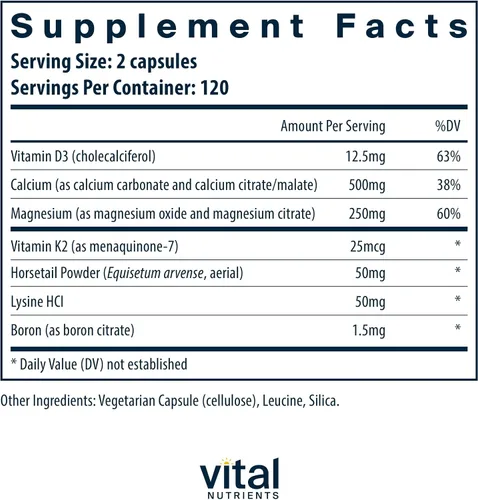 Miniatura 2 de Vital Nutrients Osteo-Nutrients II - Vitamina K2 + D3, calcio, boro y magnesio para la fuerza ósea* - Apoyo cardíaco saludable - Suplemento