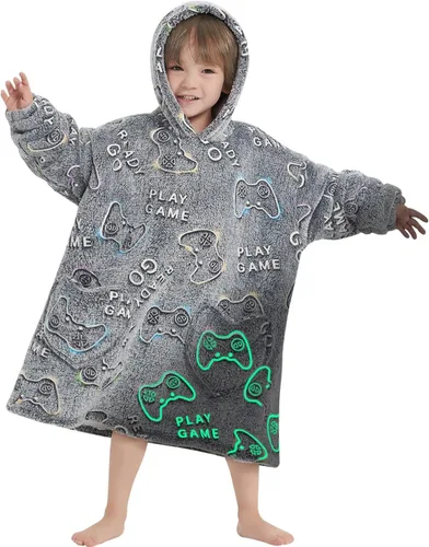 Miniatura 22 de Mewkou Manta con Capucha Portátil para Niños Sudadera con Capucha de Sherpa Extra Grande para Niños, Niñas y Niños Pequeños de 2 a 6 años
