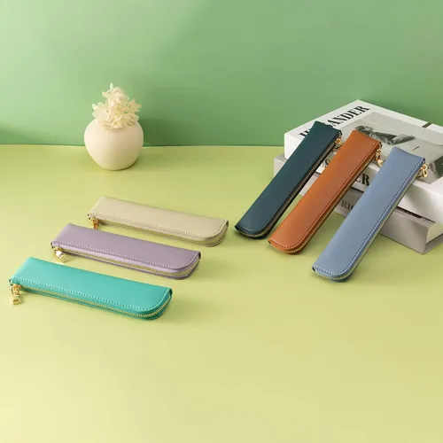 Miniatura 5 de Estuche de lápiz de cuero Sluxa, estuche delgado y suave para bolígrafos, estuche pequeño para lápices para adultos, estuche de lápiz de cuero