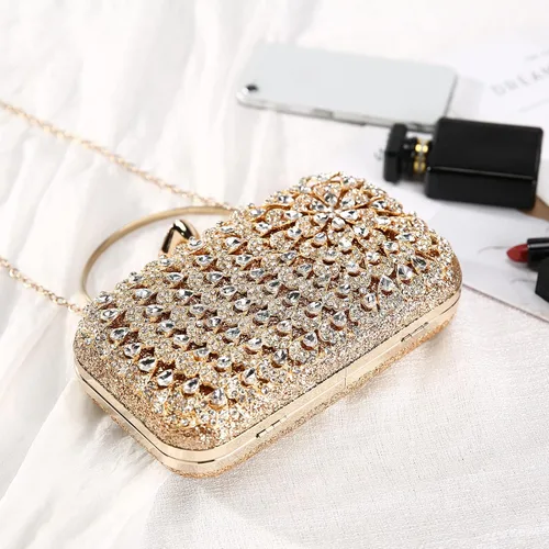 Miniatura 7 de UBORSE Bolso de mano de cristal de pavo real para mujer, bolsos de noche, con diamantes de imitación formales, con purpurina, para boda, novia