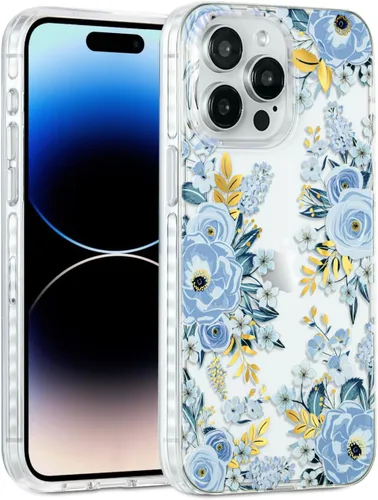 Miniatura 21 de SCORPIFY Funda para iPhone 15 Pro Max con diseño floral de Nemophila azul, bonita funda transparente para teléfono para mujeres y niñas