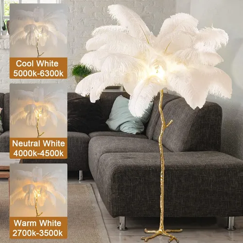 Miniatura 4 de Lámpara de Pie Natural de Pluma de Avestruz, Lámpara de Pie LED Moderna Regulable, Lámpara de Rincón Romántica de Princesa para Dormitorio