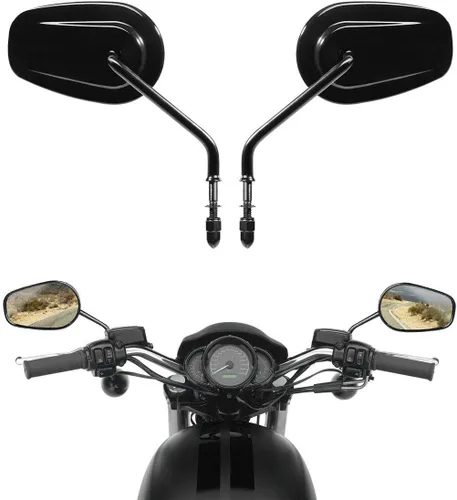 TCMT Par de espejos retrovisores negros para motocicleta Harley Road King CVO Road Street Tri Glide Freewheeler Street XG500 XG750 Sportster XL1200