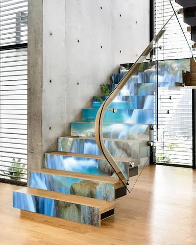 Miniatura 4 de FLFK Calcomanías para escaleras - Adhesivos para escaleras tipo pela y pega, Calcomanías para elevadores de escalera estilo cascada autoadhesivas
